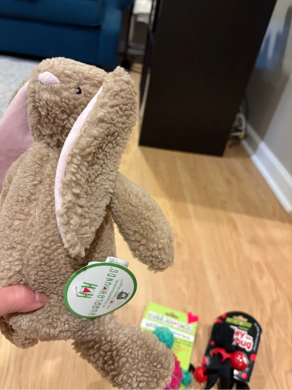 Plush Dog Toys Huggle Hounds, 3 toys: turtle, bunny, ladybug